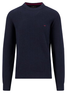 Fynch-Hatton Solid Color O-Neck Cotton Ribbed Knit Trui Navy