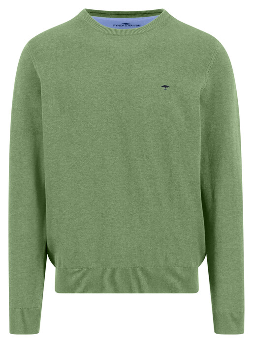 Fynch-Hatton Solid Color O-Neck Superfine Cotton Trui Avocado