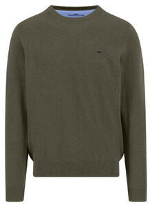 Fynch-Hatton Solid Color O-Neck Superfine Cotton Trui Donker Khaki