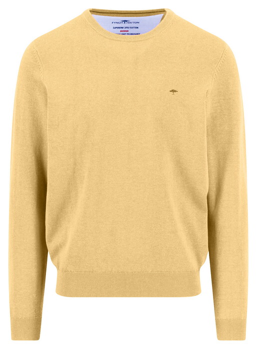 Fynch-Hatton Solid Color O-Neck Superfine Cotton Trui Pale Yellow