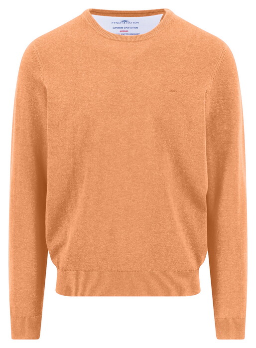 Fynch-Hatton Solid Color O-Neck Superfine Cotton Trui Tangerine