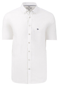 Fynch-Hatton Solid Color Oxford Short Sleeve Button-Down Supersoft Cotton Overhemd Wit