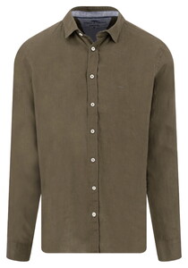 Fynch-Hatton Solid Color Premium Linen Shirt Dark Khaki