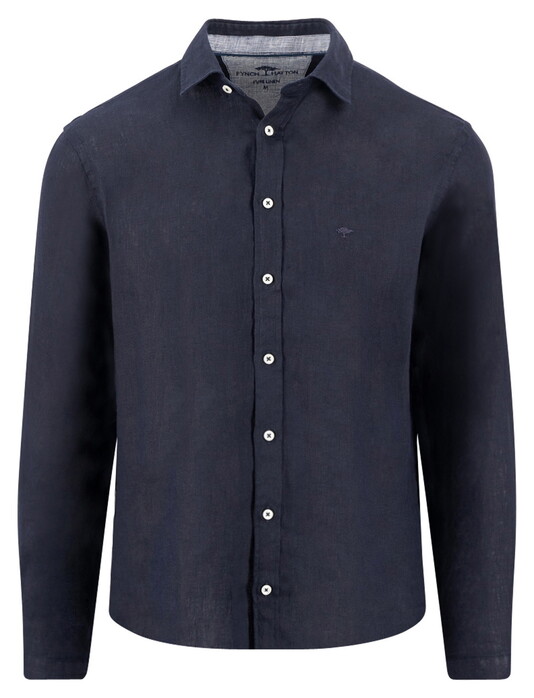 Fynch-Hatton Solid Color Premium Linen Shirt Navy