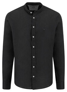 Fynch-Hatton Solid Color Premium Linen Stand-Up Collar Shirt Black