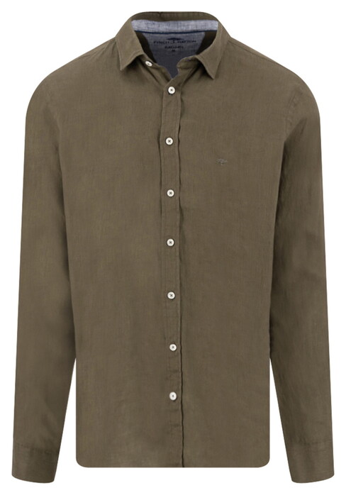 Fynch-Hatton Solid Color Premium Linnen Overhemd Donker Khaki
