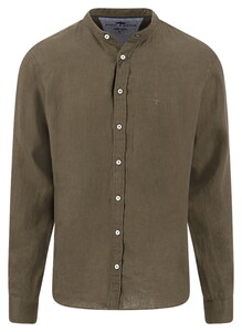 Fynch-Hatton Solid Color Premium Linnen Stand-Up Collar Overhemd Donker Khaki