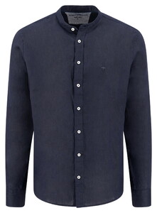 Fynch-Hatton Solid Color Premium Linnen Stand-Up Collar Overhemd Navy