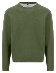 Fynch-Hatton Solid Color Round Neck Superfine 3-Ply Cotton Pullover Moss
