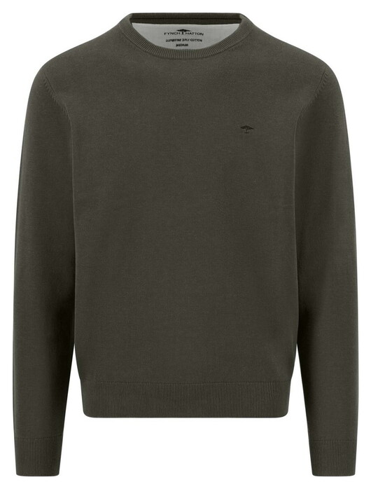 Fynch-Hatton Solid Color Round Neck Superfine 3-Ply Cotton Trui Cypress
