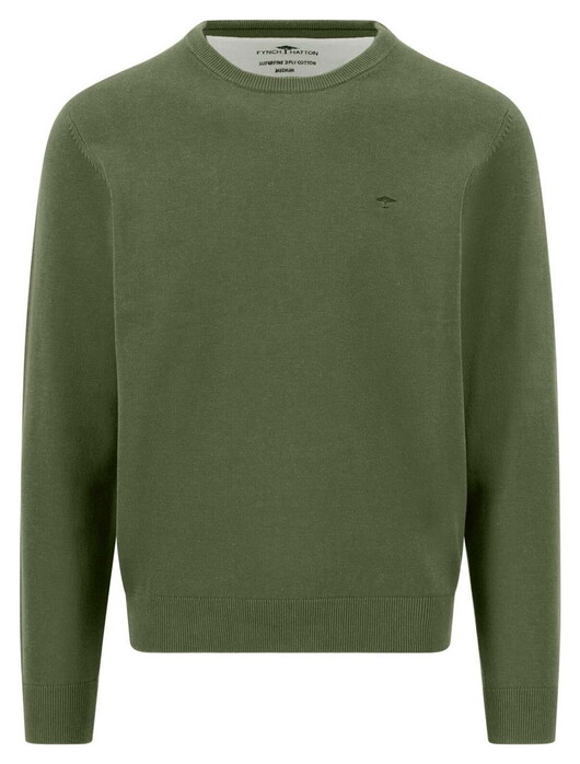 Fynch-Hatton Solid Color Round Neck Superfine 3-Ply Cotton Trui Moss