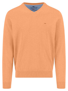 Fynch-Hatton Solid Color Superfine 3-Ply Cotton V-Neck Pullover Tangerine