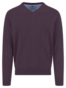 Fynch-Hatton Solid Color Superfine 3-Ply Cotton V-Neck Trui Aubergine