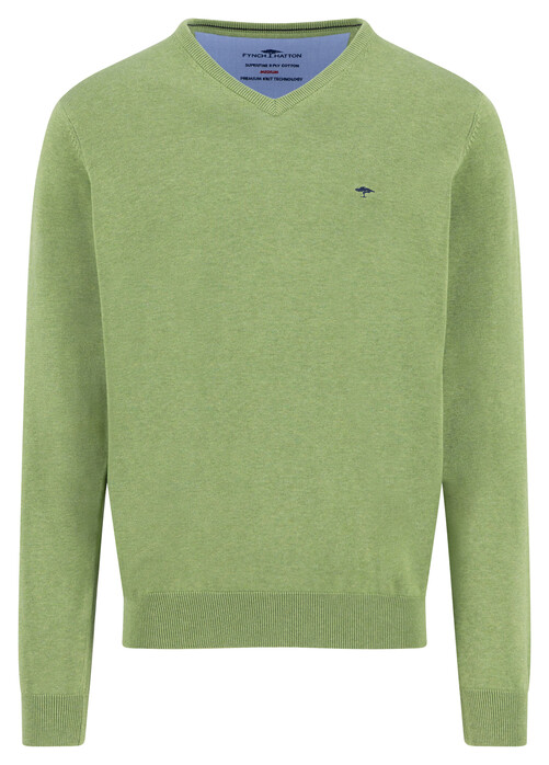 Fynch-Hatton Solid Color Superfine 3-Ply Cotton V-Neck Trui Avocado