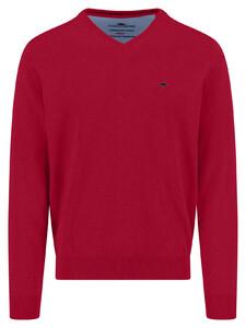 Fynch-Hatton Solid Color Superfine 3-Ply Cotton V-Neck Trui Cranberry Red