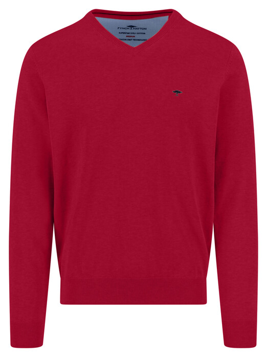 Fynch-Hatton Solid Color Superfine 3-Ply Cotton V-Neck Trui Cranberry Red