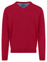Fynch-Hatton Solid Color Superfine 3-Ply Cotton V-Neck Trui Cranberry Red