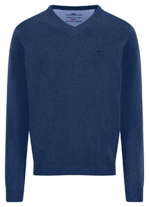 Fynch-Hatton Solid Color Superfine 3-Ply Cotton V-Neck Trui Midnight
