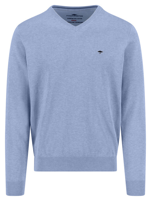 Fynch-Hatton Solid Color Superfine 3-Ply Cotton V-Neck Trui New Breeze