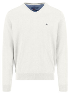 Fynch-Hatton Solid Color Superfine 3-Ply Cotton V-Neck Trui New Off White