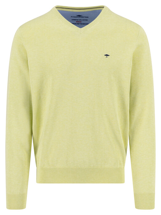 Fynch-Hatton Solid Color Superfine 3-Ply Cotton V-Neck Trui Pear