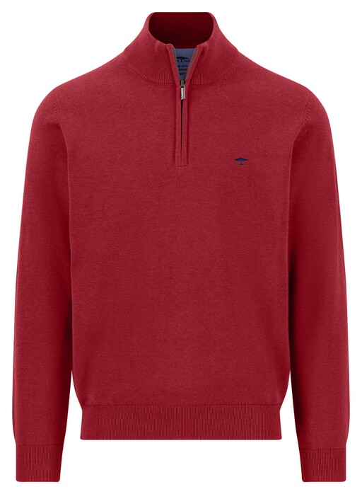 Fynch-Hatton Solid Color Troyer Zip Superfine Cotton Trui Brick