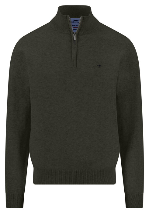 Fynch-Hatton Solid Color Troyer Zip Superfine Cotton Trui Cypress