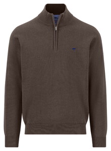 Fynch-Hatton Solid Color Troyer Zip Superfine Cotton Trui Dark Chocolate