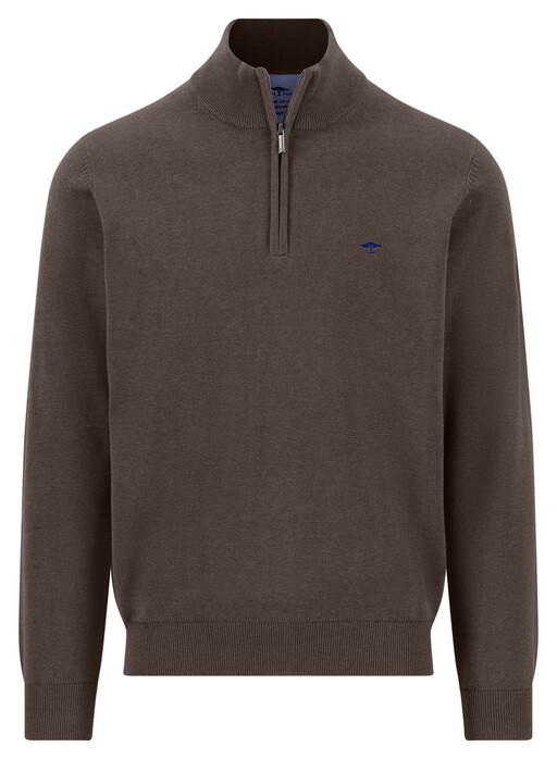Fynch-Hatton Solid Color Troyer Zip Superfine Cotton Trui Dark Chocolate