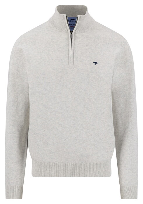 Fynch-Hatton Solid Color Troyer Zip Superfine Cotton Trui Snow White