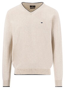 Fynch-Hatton Solid Color V-Neck Subtle Tipping Superfine Cotton Pullover New Off White