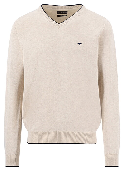Fynch-Hatton Solid Color V-Neck Subtle Tipping Superfine Cotton Trui New Off White