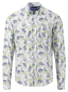 Fynch-Hatton Sporty Slub Leaf Pattern Overhemd Cool Grey