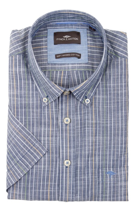 Fynch-Hatton Sporty Slub Stripe Overhemd Navy