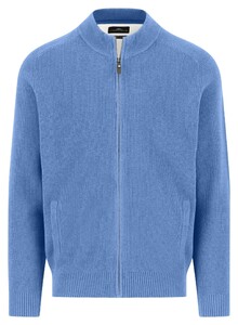 Fynch-Hatton Stand-Up Zip Collar Supersoft Subtle Texture Cotton Cardigan Crystal Blue