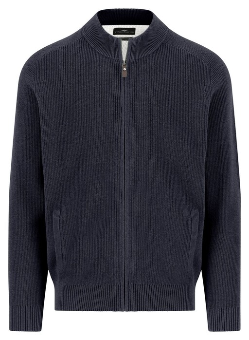 Fynch-Hatton Stand-Up Zip Collar Supersoft Subtle Texture Cotton Vest Navy