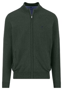 Fynch-Hatton Stand-Up Zip Collar Uni Color Superfine Cotton Knit Cardigan Dark Ivy