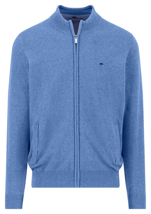 Fynch-Hatton Stand-Up Zip Collar Uni Color Superfine Cotton Knit Vest Crystal Blue