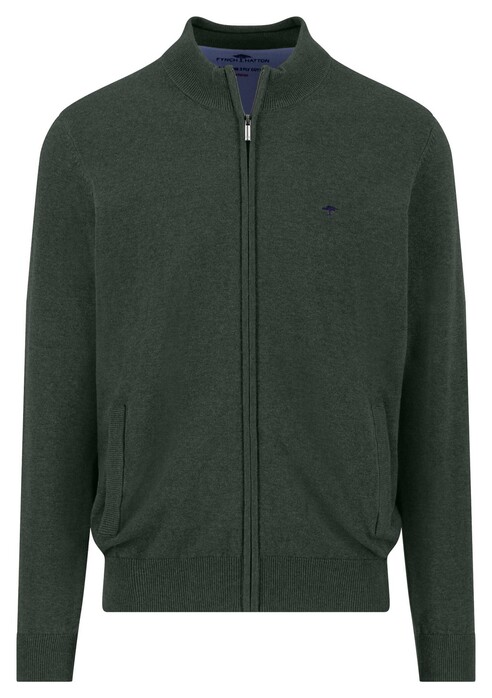 Fynch-Hatton Stand-Up Zip Collar Uni Color Superfine Cotton Knit Vest Dark Ivy