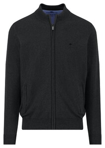 Fynch-Hatton Stand-Up Zip Collar Uni Color Superfine Cotton Knit Vest Zwart