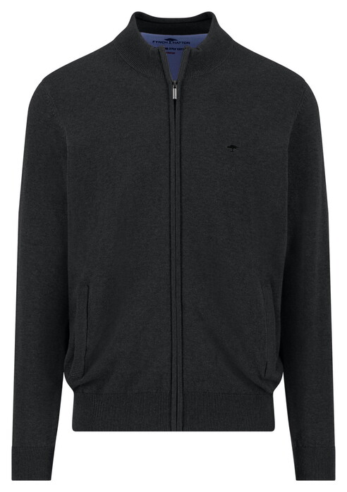 Fynch-Hatton Stand-Up Zip Collar Uni Color Superfine Cotton Knit Vest Zwart