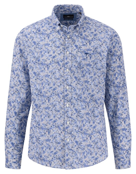 Fynch-Hatton Stripe Floral Pattern Shirt Strong Blue