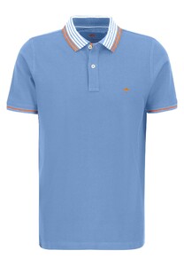 Fynch-Hatton Striped Collar Modern Soft Cotton Piqué Polo Light Sky