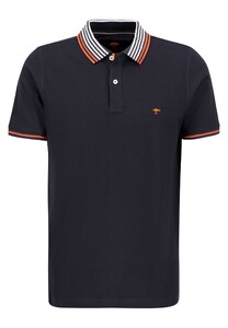 Fynch-Hatton Striped Collar Modern Soft Cotton Piqué Polo Navy