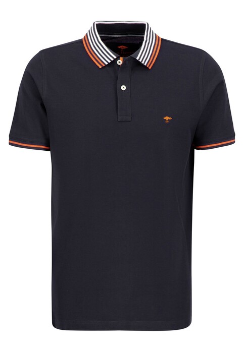Fynch-Hatton Striped Collar Modern Soft Cotton Piqué Polo Navy