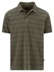Fynch-Hatton Striped Cotton Jacquard Poloshirt Dark Khaki
