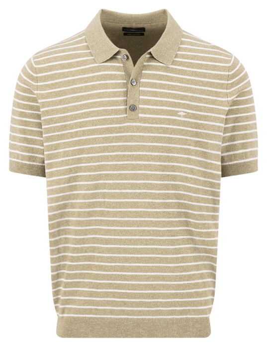 Fynch-Hatton Striped Cotton Linnen Polo Pistache