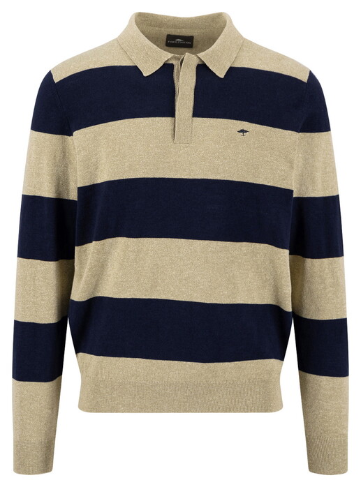 Fynch-Hatton Striped Cotton Linnen Polo Pistache