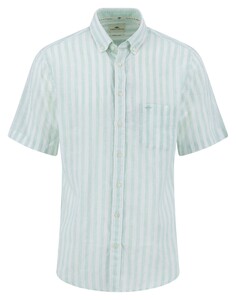 Fynch-Hatton Striped Linen Cotton Button-Down Shirt Minty Green