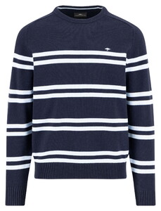 Fynch-Hatton Striped O-Neck Supersoft Cotton Pullover Navy